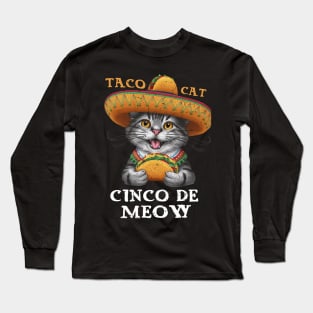 Cinco De Meow Funny Cat De mayo Fiesta  Taco Cat Long Sleeve T-Shirt